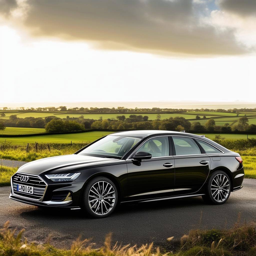 Audi A6 UK side view with countryside background